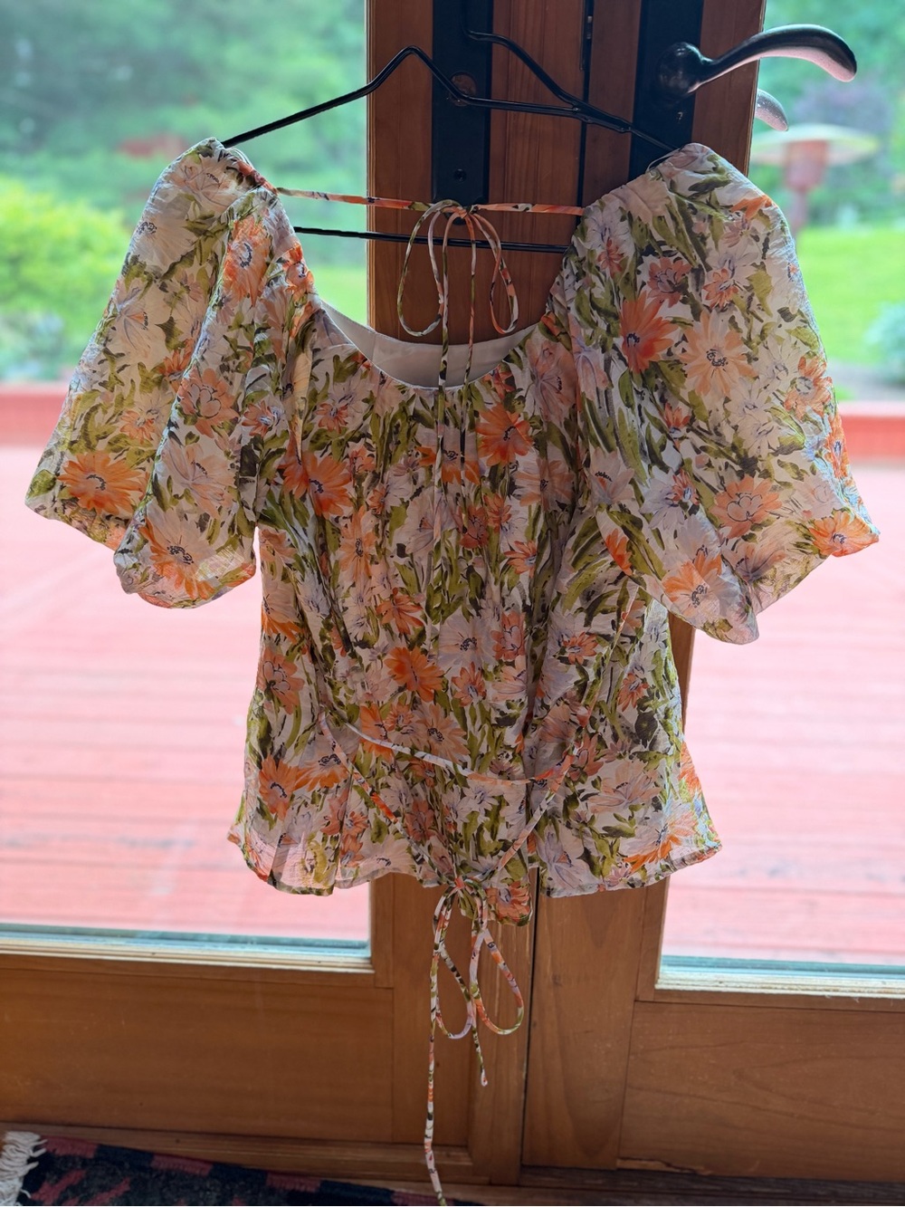 Lucy Paris NWT Floral Peasant Blouse - Cream, Orange & Green